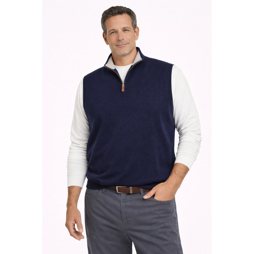 Peter Millar Merino Wool 1/4 Zip Navy XL Golf/Country Club/Business Casual Vest - Picture 1 of 9
